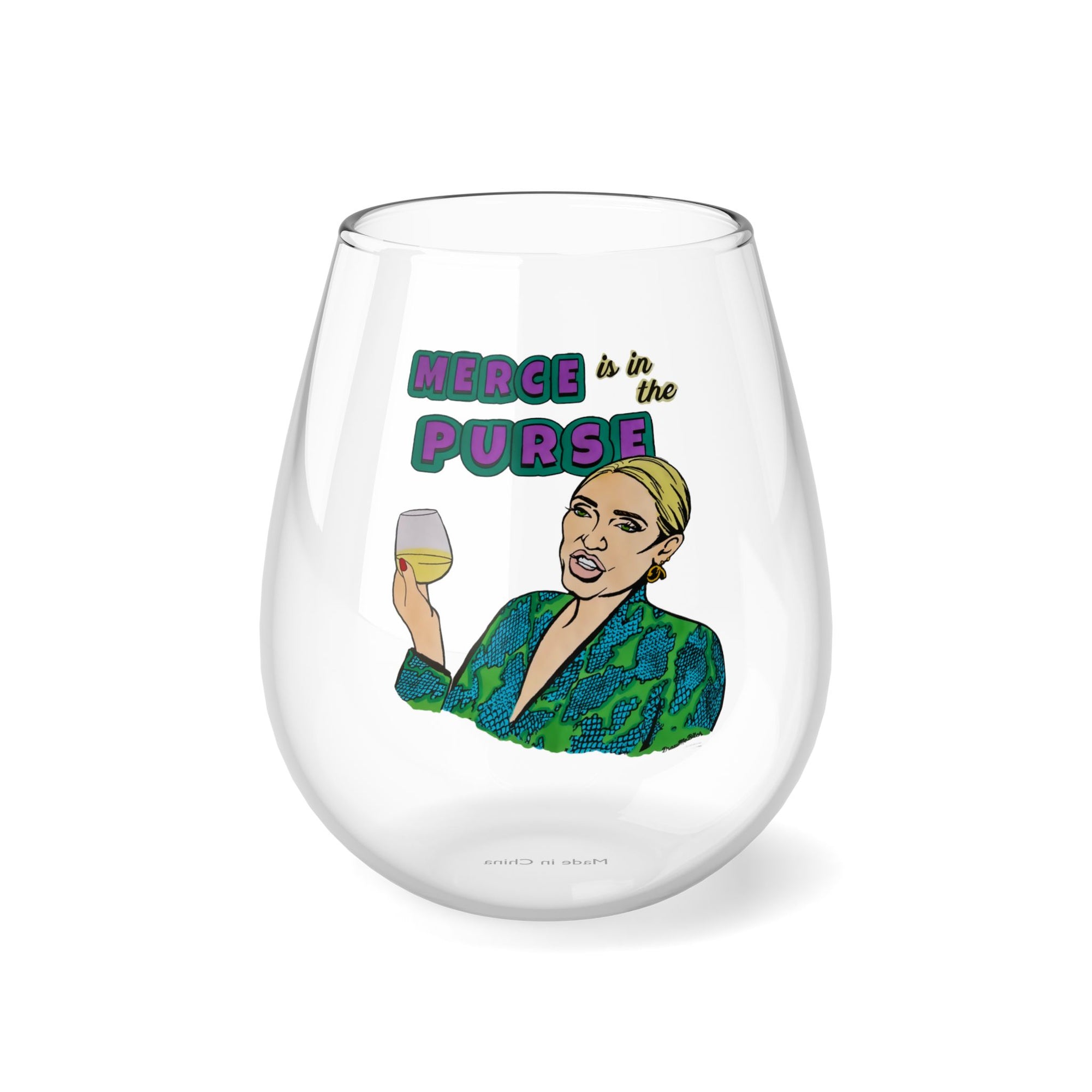 RHOBH Merce Is In The Purse, Stemless Wine Glass, 11.75oz Featuring Erika Jayne