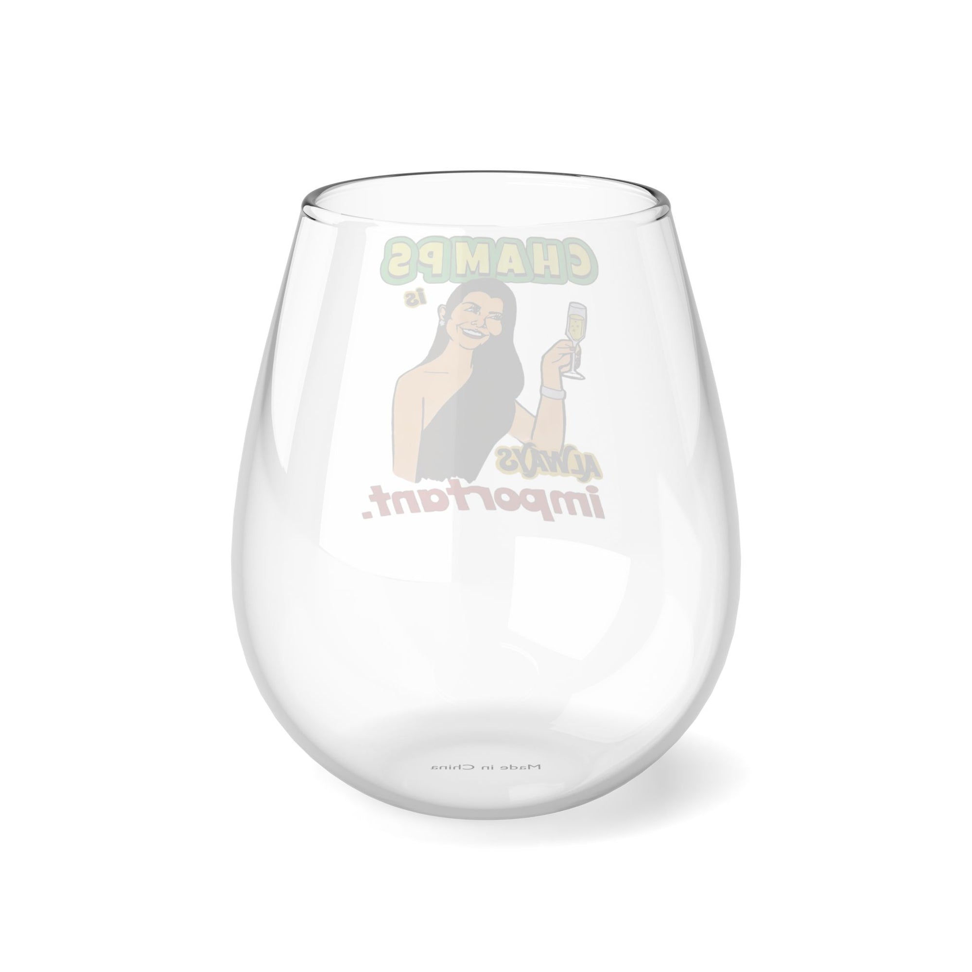 RHOC " Champs Is Always Important", Stemless Wine Glass, 11.75oz Featuring Heather Dubrow